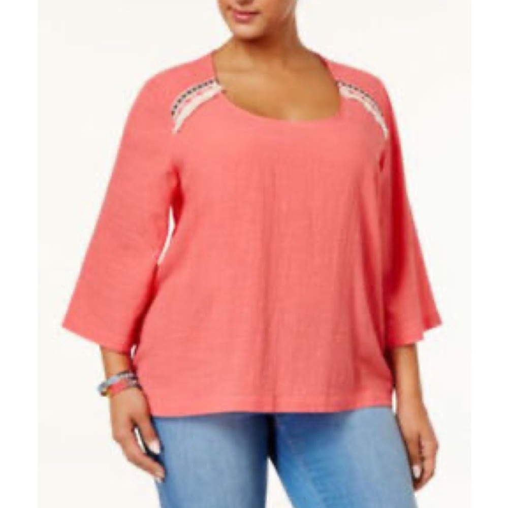 Melissa McCarthy Coral Blouse with Lace Details